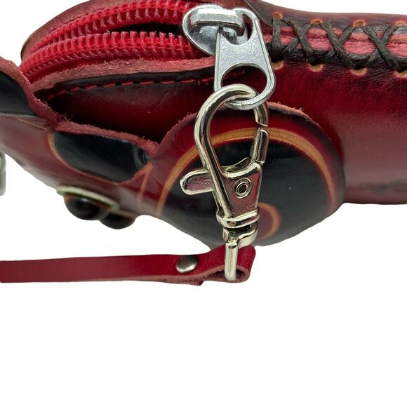 Tropical Cow And Turtle Wristlet Womens Red Leather Unique Funky Retro Strap - Picture 4 of 16